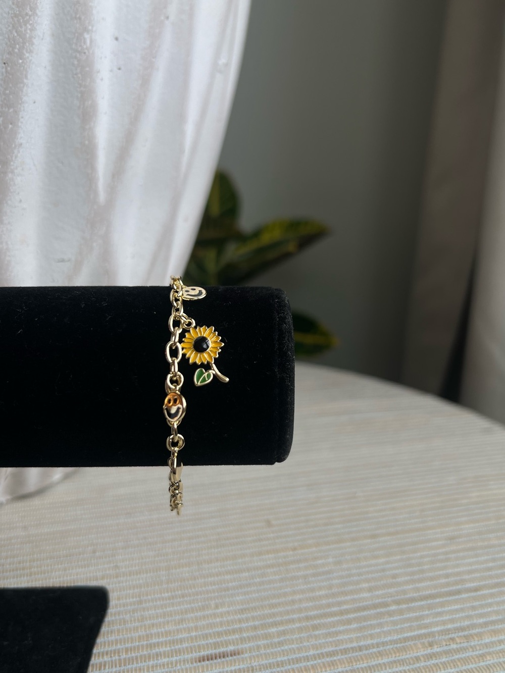 Gold Sunflower and smiley face Charm Bracelet